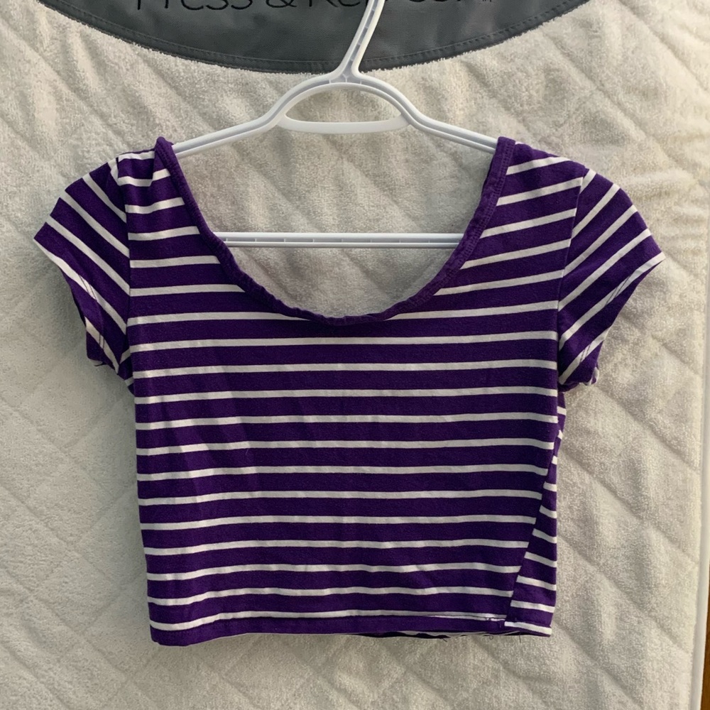 Purple and White Striped Crop Top, Size Small